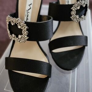 Nina Black Heels with Sparkling Embellishments